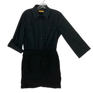 ALICE+OLIVIA Black Poplin Built-In-Skirt Dress ~M Roll-Tab-Slv Mini Knee Office